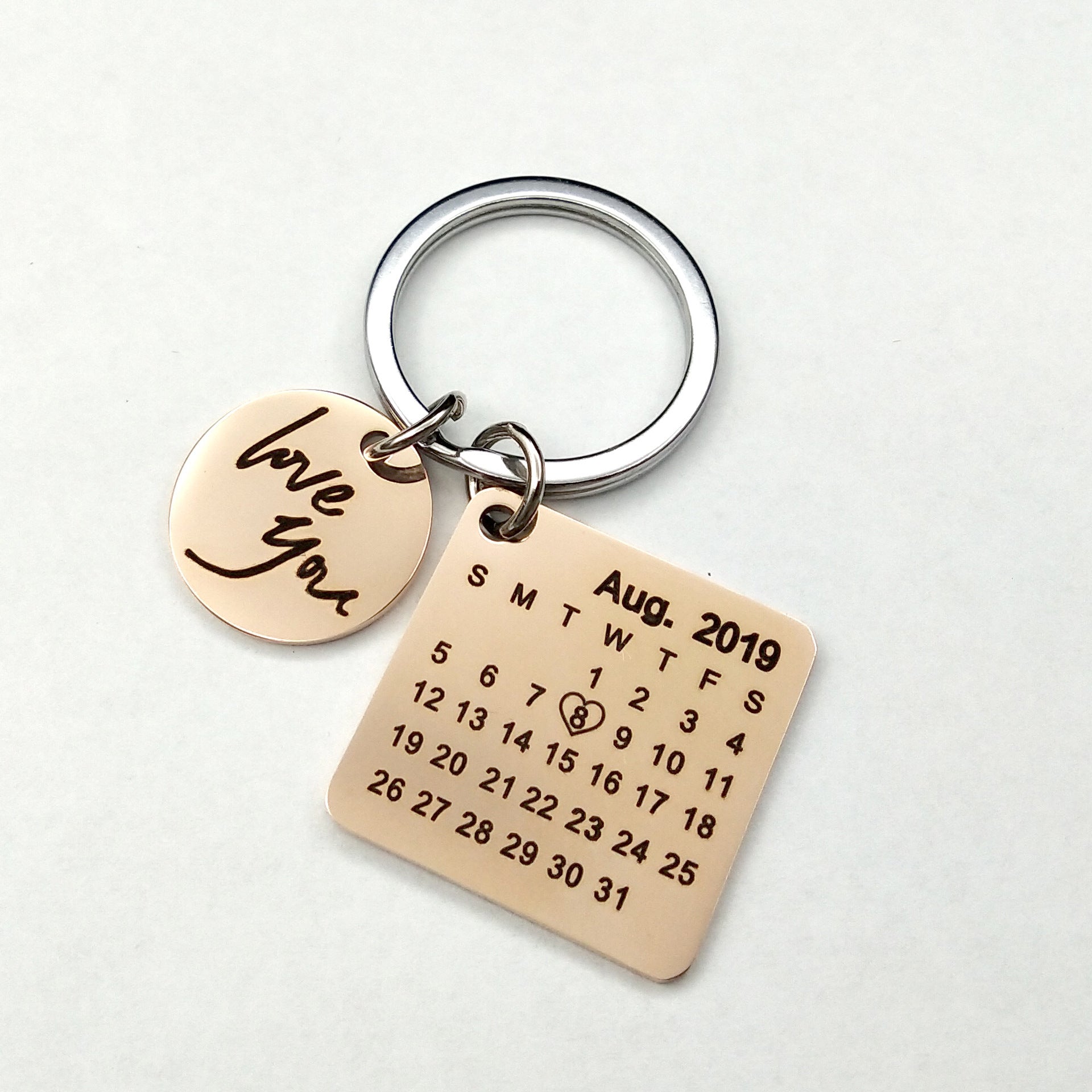 Custom DIY Personalized Calendar Keychain Hand Carved Calendar Keyring Gift For Boyfriend Girlfriend Stainless Steel Private - TheLoveBoutique