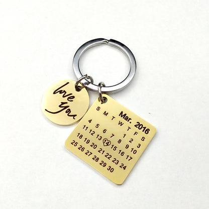 Custom DIY Personalized Calendar Keychain Hand Carved Calendar Keyring Gift For Boyfriend Girlfriend Stainless Steel Private - TheLoveBoutique