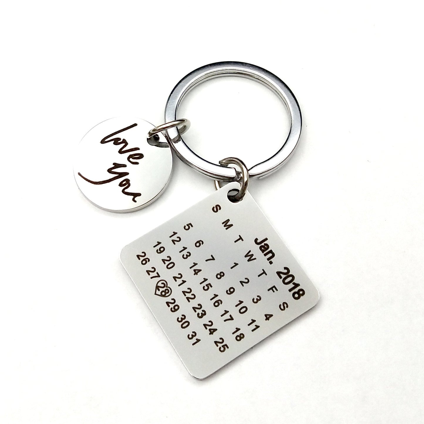 Custom DIY Personalized Calendar Keychain Hand Carved Calendar Keyring Gift For Boyfriend Girlfriend Stainless Steel Private - TheLoveBoutique