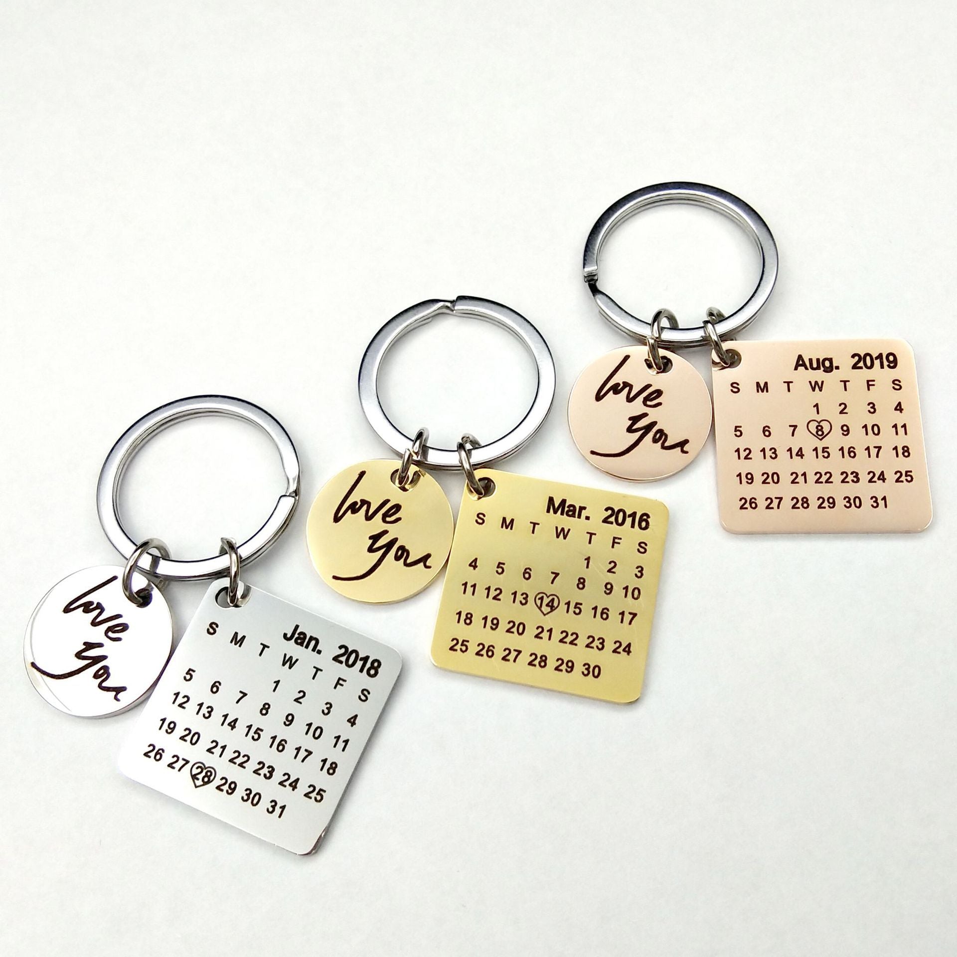 Custom DIY Personalized Calendar Keychain Hand Carved Calendar Keyring Gift For Boyfriend Girlfriend Stainless Steel Private - TheLoveBoutique